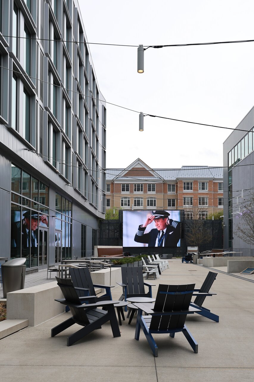 The hotel's outdoor courtyard with seating
